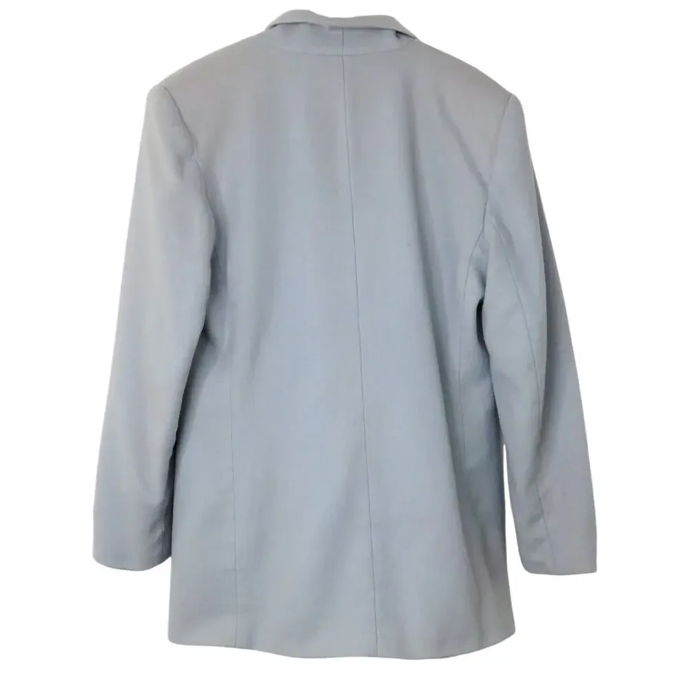 Stephanie Andrews 1970s Vintage Gray Blue Double-Breasted Wool Blazer Jacket 4 - Picture 2 of 6